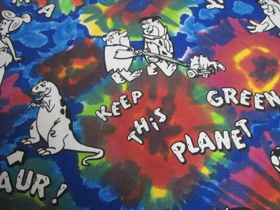 1991 Hanna Barbera Flintstones Jersey Knit Cotton Fabric 60”w X 1 YD L Tie Dye - Image 1 of 4