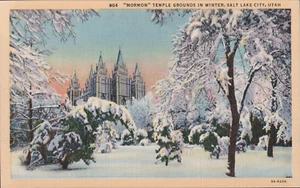 Mormon Temple Grounds Salt Lake City Utah Linen Postcard - Picture 1 of 2