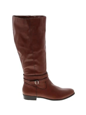 New Style & Co Brown Knee High Classic Riding Boots US 6.5 wide 1" heel w Belt - Image 1 of 2
