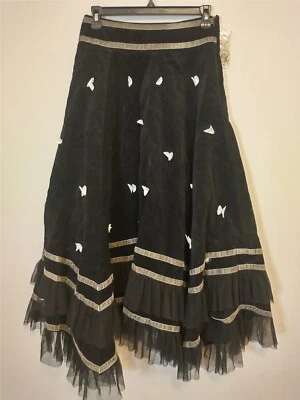 波西米亚风格 Lapis 黑金长裙,贝壳缝制,尺寸 S — 第 1/4 张图片