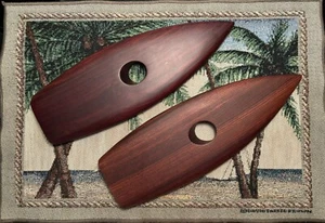 LOT OF 2 HAND MADE TEAK SURF BOARD WINE BOTTLE HOLDERS, 12.5” X 4.25” - Picture 1 of 2