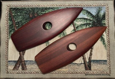 LOT OF 2 HAND MADE TEAK SURF BOARD WINE BOTTLE HOLDERS, 12.5” X 4.25” - Image 1 of 2