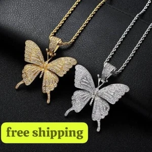 Butterfly Pendant Necklace Rhinestone Chain Women Bling Crystal charm Choker uk - Picture 1 of 9