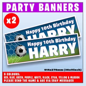 2 PERSONALISED FOOTBALL BIRTHDAY BANNER BANNERS SOCCER ANY NAME ANY AGE 36"x11" - Picture 1 of 19