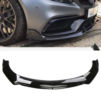 Glossy Black Front Bumper Lip Spoiler Splitter Body Kit For Mercedes-Benz C200 - Image 1 of 4