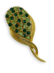Vintage 1950er Jahre Goldton High End Uran Leuchten Glas Grün Stein Brosche Pin - Bild 1 von 7