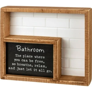 WOOD SIGN~"Bathroom The Place Where You Can Be Free~So Breathe~Relax~Let It Go" - Picture 1 of 1