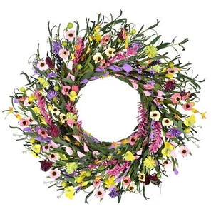 22 Inches Lavender Daisy Floral Twig Door Wreath with Springtime Faux Flower ... - Picture 1 of 8