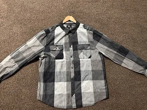 Camisa Rockabilly Rockabilly con botones a cuadros blanca y negra Rock & Republic para hombre 2XL - Imagen 1 de 10