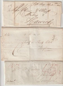1826/33 3 x HIGH POSTAGE RATES EX EDINBURGH TO WIGTOWN LIVERPOOL & HAWICK  6/8½d - Picture 1 of 4