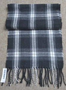 Old Navy 100% Acrylic Winter Scarf Muffler Dark Gray White Plaid 12x69" + Fringe - Picture 1 of 13