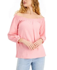 Style & Co Off The Shoulder Tie-Sleeve Top Pink Women's Size Large NWT - Picture 1 of 3