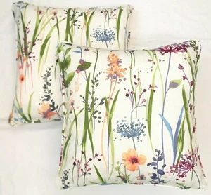 SET OF 2 SPRINGTIME WILD MEADOW FLOWERS COTTON 18"FLORAL CUSHIONS FILLED £17.99 - Picture 1 of 2