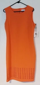 Calvin Klein Womens Sleeveless Midi Dress Size 12 Orange Geometric Design - Picture 1 of 10