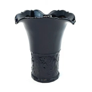 Vintage L.E. Smith Black Amethyst Glass Dancing Ladies Snake Dace Nymphs Vase - Picture 1 of 12