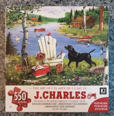 NEW KI Puzzles BLACK LAB & ADIRONDACK CHAIR 550 piece puzzle - Image 1 of 4