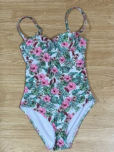Topshop White Floral Swimsuit Size UK 8 - Picture 1 of 4