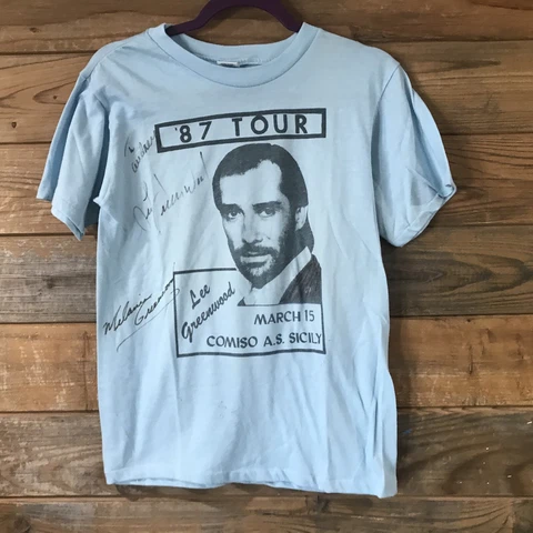 Vntg 80's Lee Greenwood Melanie Greenwood Comiso A.S. Sicily autographed shirt M Cover
