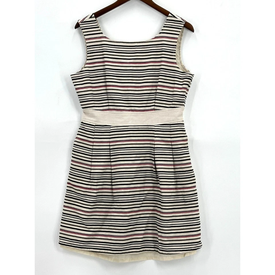 Vestido de tul para mujer sin mangas texturizado a rayas trasero lazo forrado multicolor crema L Foto 1 de 4