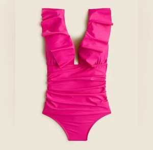 NUEVO J. Traje de baño de una pieza con volantes fruncidos cuello en V cobertura completa fucsia talla 6 - Imagen 1 de 5