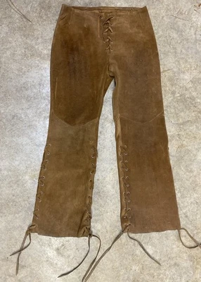 Calça de camurça vintage década de 1970 rocker motociclista couro cowboy cintura 30"" - Imagem 1 de 4