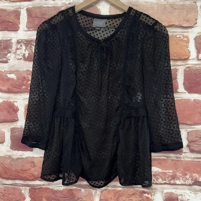 Anthropologie Vanessa Virginia Top Womens 00 Black Sheer Swiss Dot Shirt - Image 1 of 4