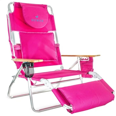 Ostrich Deluxe 3N1 Lightweight Outdoor Lawn Beach Lounge Chair w/Footrest, Pink - Image 1 of 4