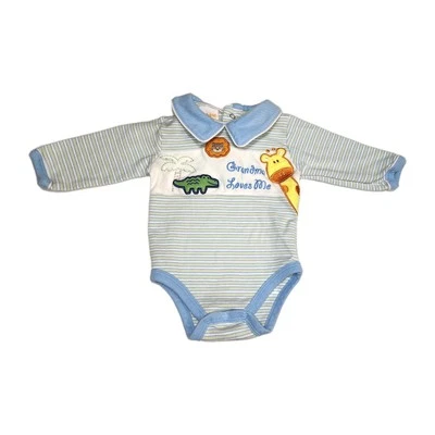 Sunshine Baby Long Sleeve Striped Oncie Grandma Loves Emboidered Animals Me 0-3M - Image 1 of 4