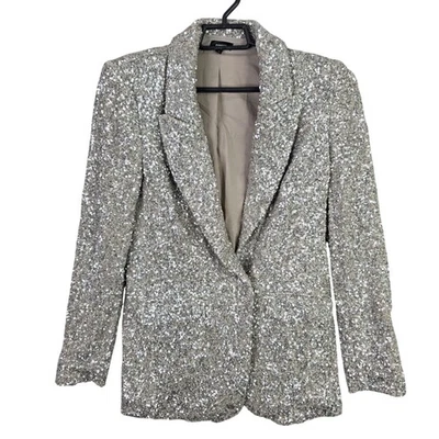 Chaqueta Blazer Mujer Express Lentejuelas Plateadas Botón Único Pecho Poliéster XS Foto 1 de 4