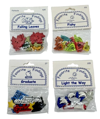 Favorite Findings Flatbacks Set of 4 Falling Leaves Fishy Graduate Light the Way - Image 1 of 4