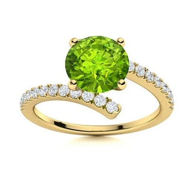 14K Yellow Gold Ring Peridot Gemstone Women Engagement 2.16 Carat Real Diamond - Image 1 of 3