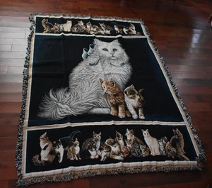 Katze Gobelin Überwurf Decke Made in USA Katzen NEU 100% Baumwolle 68 x 48 wunderschön - Bild 1 von 12