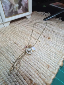 Betsy Johnson Designer Gold Tone Crystal Necklace Adj 18" Vintage Lucky Cowgirl - Picture 1 of 6