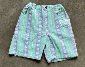 VTG 90s Baby Guess Youth Girls Kids Denim Floral Striped Pastel Shorts 5Y USA - Picture 1 of 15