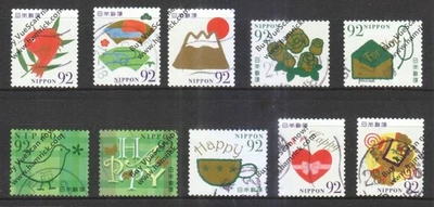 JAPAN 2015 HAPPY GREETINGS 92 YEN COMP. SET OF 10 STAMPS IN FINE USED CONDITION - Image 1 of 4