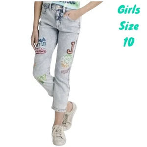 Justice X Stranger Things Denim Mini Mom Slim Jeans Patched Girls Size 10 - Picture 1 of 8