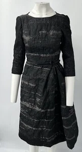 Carolina Herrera Black Printed Bow-Belted 3/4 Sleeve A-Line Dress sz XS - Picture 1 of 5