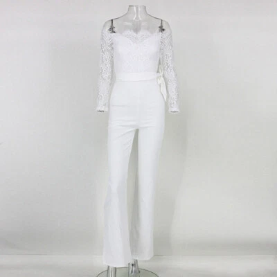 女式连身裤派对连身裤长裤俱乐部服蕾丝袖 — 第 1/4 张图片