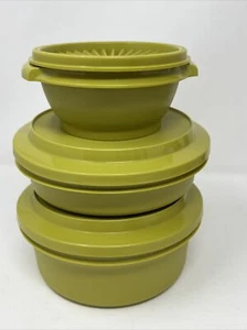 Tupperware Avocado Green MacServe Bowl 3 Container w/ Lid 1252-1207 - Picture 1 of 8