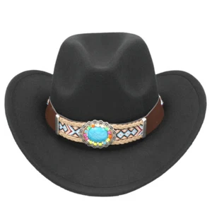 Kids Western Cowboy Cap Cowgirl Hat Boys Girls Fedora Hats Costume Wide Belt - Picture 1 of 24