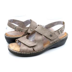 Finn Comfort Sandals Womens 9.5 Taupe Leather Wedge Adjustable Straps Slingback 