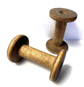 A Pair of 4 Inch Wooden Silk Spools - Picture 1 of 2