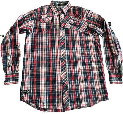 Marc Ecko Shirt Mens 2XLT Cut & Sew Deadly Threads Decorated Plaid Button Down - Image 1 of 4