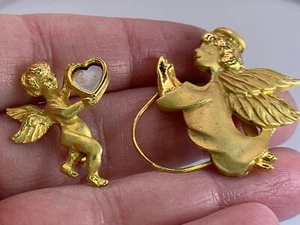 Lote de 2 Ángeles de Navidad Vintage Broche Dorado Prendedor Gafas Soporte M-2150 - Imagen 1 de 3