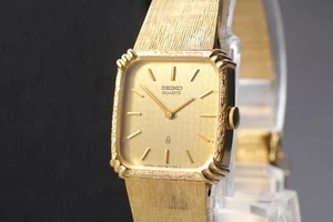 Vintage 1979 Exc+5 Seiko Bracelet 1400-5480 Gold Square Qz Womens Watch JAPAN - Picture 1 of 12