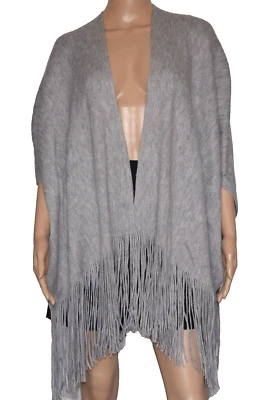 Antonio Melani Gray Wool Blend Fringe Poncho Cape Shrug One Size - Image 1 of 4