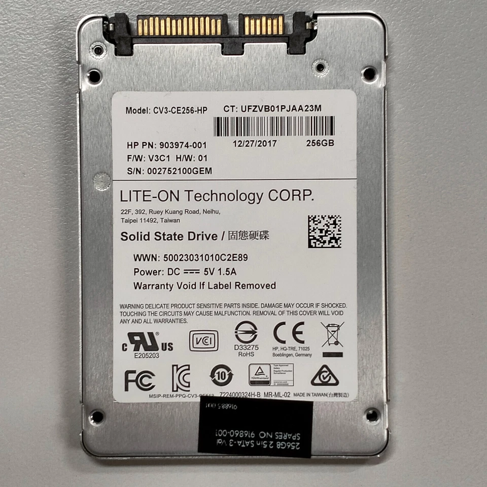 Lite-On 256GB 2.5" MLC SATA 6Gbps SSD CV3-CE256-HP 903974-001 916890-001 - Image 1 of 4