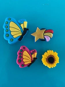 4 pc Sun Flower Butterfly Shoe Charm Plug Button Accessories Compatible W/Crocs - Picture 1 of 11