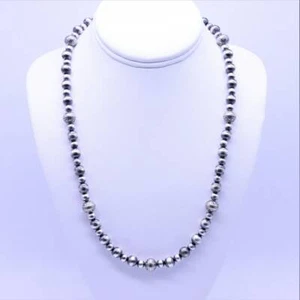 10mm Beaded Navajo Pearls Necklace, Sterling Silver Aztec Native American - Picture 1 of 10