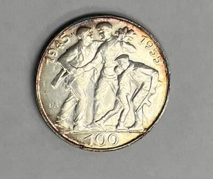 1955 Czechoslovakia Silver 100 Korun with Toning Liberation Anniversary Coin - Picture 1 of 8